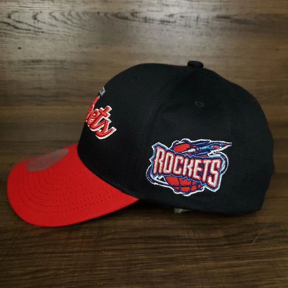 Houston‎ Rockets Mitchell & Ness NBA Dad Hat Cap Script 3D Logo Black Red NWT